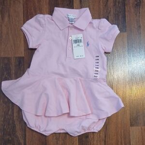 Ralph Lauren Baby Pink Polo Peplum Romper